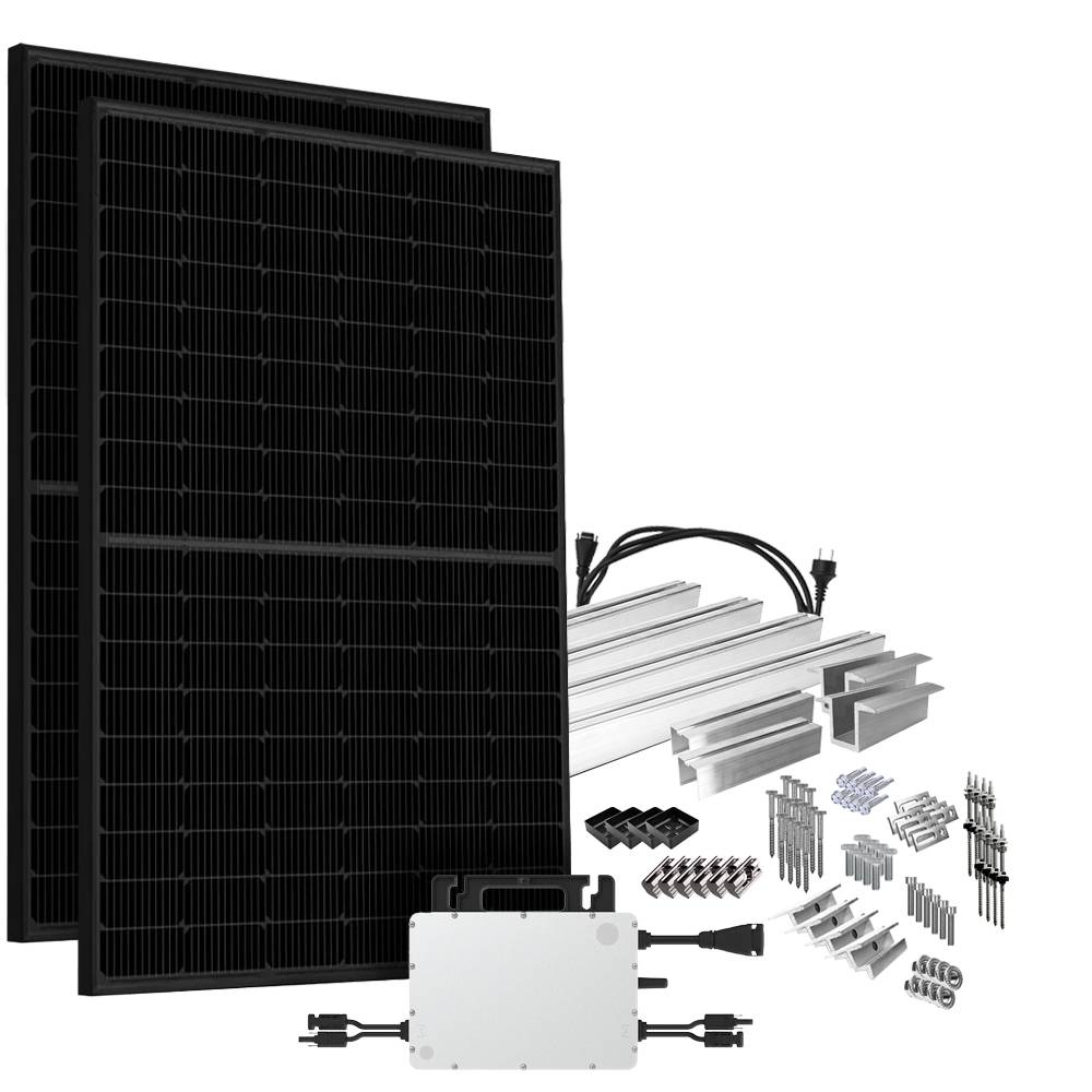Offgridtec® Solar-Direct 900W HMS-800W-2T Balkonkraftwerk Bifazial Full Black Schukosteckdose - 10m - Stockschrauben-0