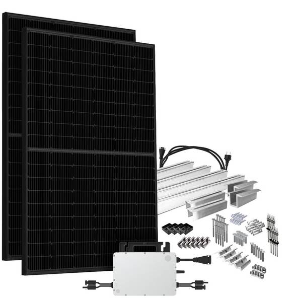 Offgridtec® Solar-Direct 900W HMS-800W-2T Balkonkraftwerk Bifazial Full Black Schukosteckdose - 10m - Stockschrauben