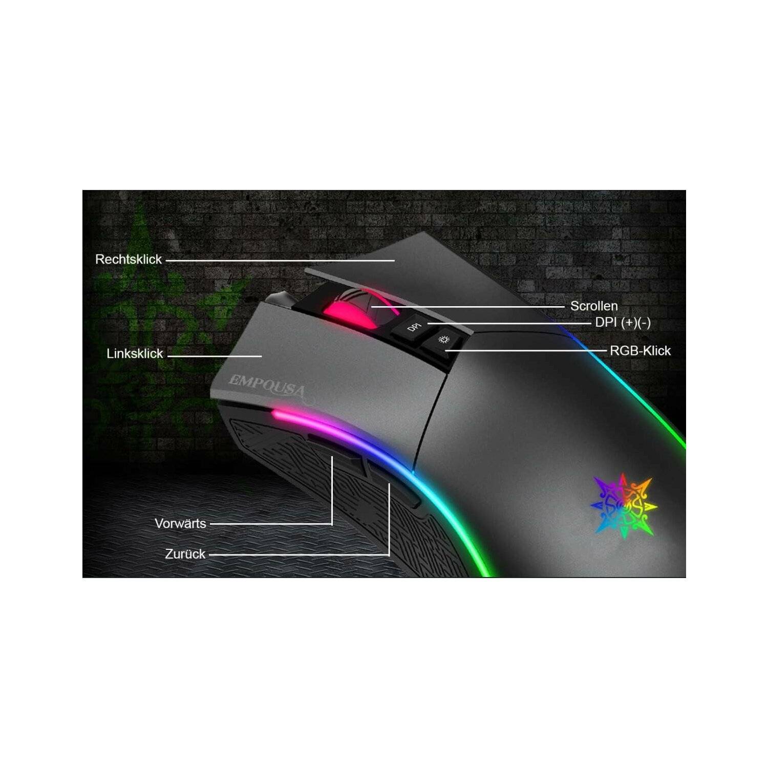INCA IMG-GT19 RGB 7D Makro-Tasten Profiosonelle Gaming-Maus schwarz-3