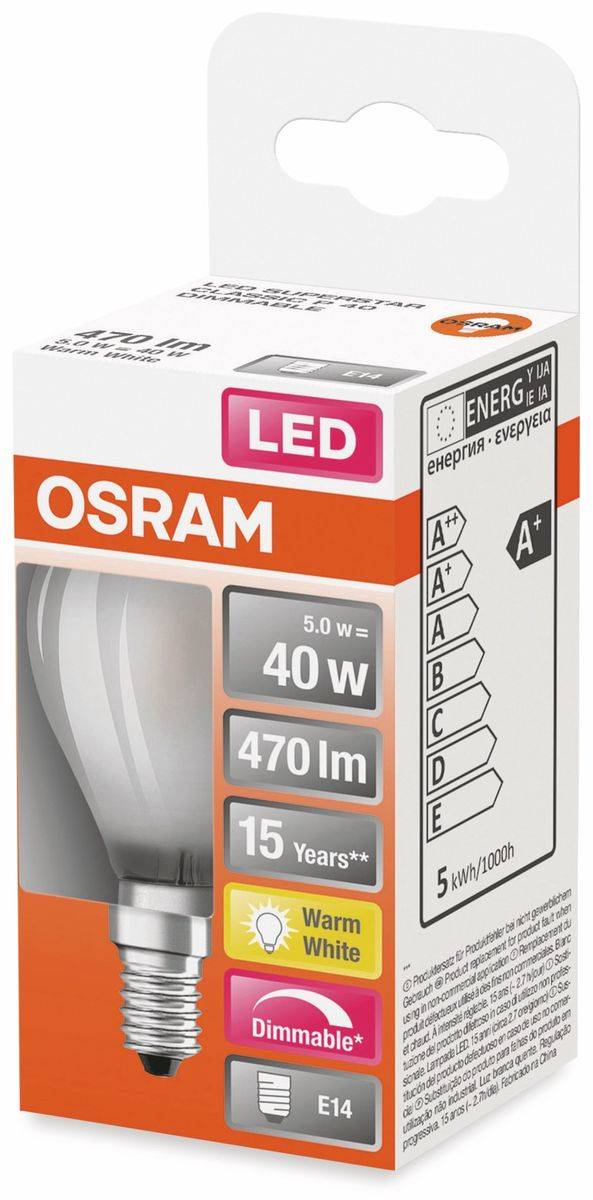 OSRAM HOMELIGHTING 4058075436923 LED EEK F (A - G) E14 Glühlampenform 4.8 W = 40 W Warmweiß (Ø x L) 45 mm x 78 mm 1 St.-1