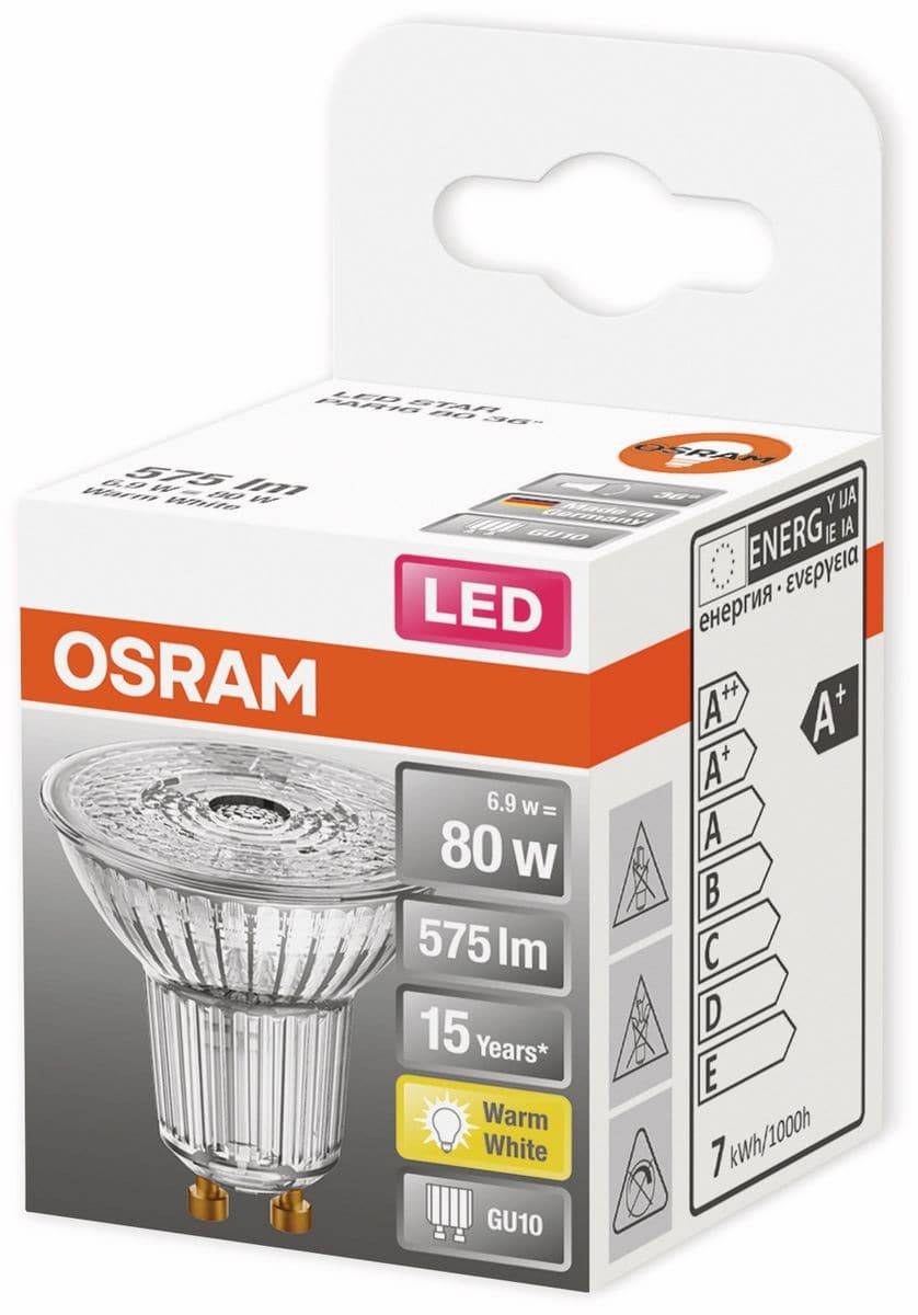 OSRAM HOMELIGHTING 4058075112605 LED EEK F (A - G) GU10 Reflektor 6.9 W = 80 W Warmweiß (Ø x L) 51 mm x 52 mm 1 St.-1