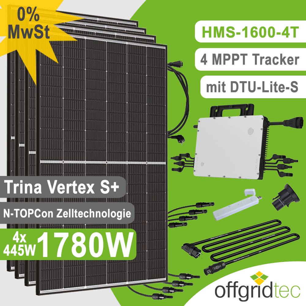 Offgridtec Balkonkraftwerk 1880W Blackframe Mini-PV Solaranlage inkl. HMS-1600-4T und DTU-Lite-S-0