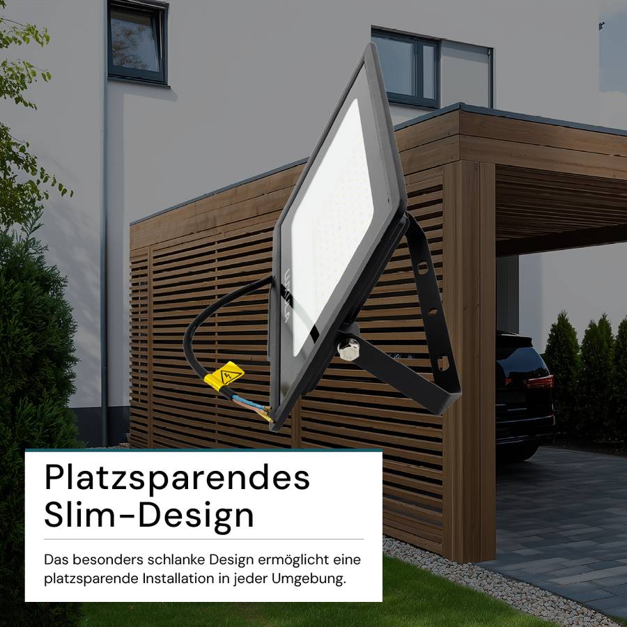 LUXULA LED Außenstrahler 100W 4000K Neutralweiß 10000lm Fluter IP65 Aluminium Schwarz-3