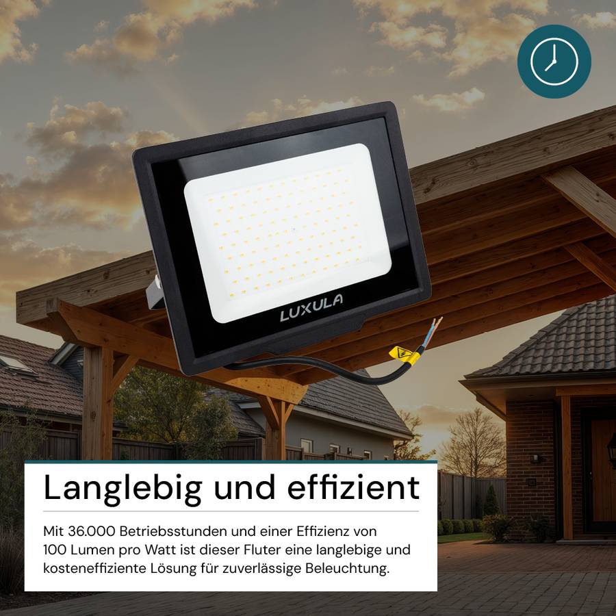 LUXULA LED Außenstrahler 100W 4000K Neutralweiß 10000lm Fluter IP65 Aluminium Schwarz-4