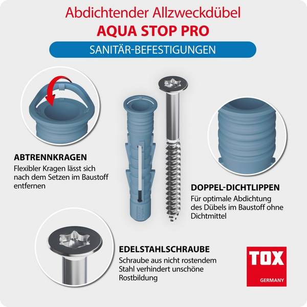 TOX Allzweckdübel Aqua Stop Pro mit Schraube Spezialdübel für Nassbereiche 8x50 mm - 20 Stück