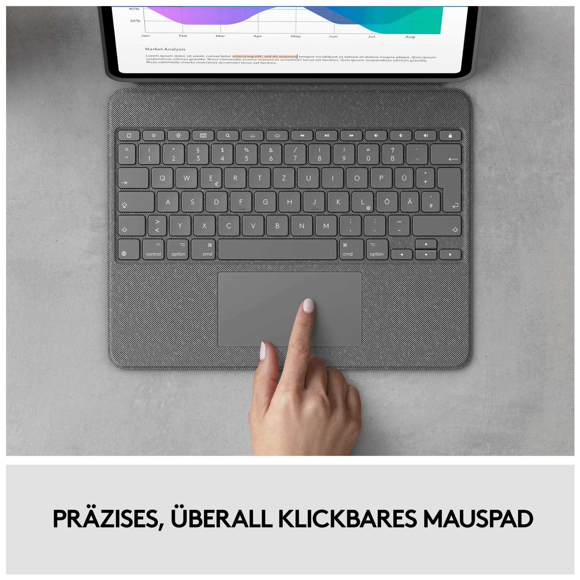 Logitech Combo Touch Tastatur und Foliohülle mit Trackpad hintergrundbeleuchtet Apple Smart connector QWERTY USA-3