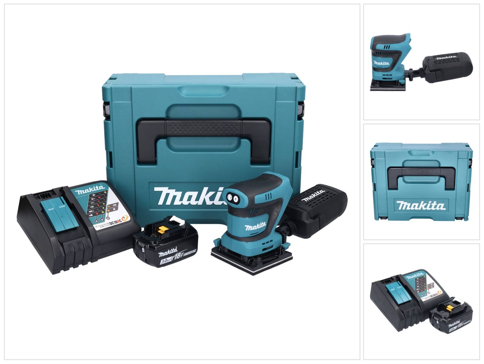 Makita DBO 480 RF1J Akku Schwingschleifer 18 V 112 x 102 mm + 1x Akku 3,0 Ah + Ladegerät + Makpac-0