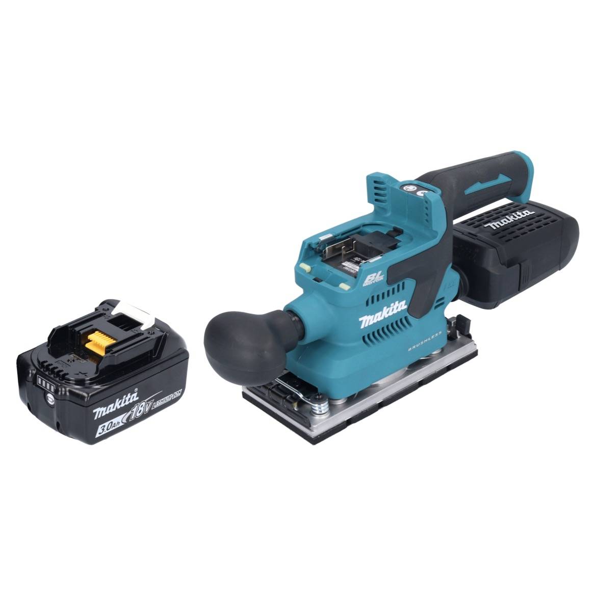 Makita DBO 382 F1 Akku Schwingschleifer 18 V 93 x 185 mm Brushless + 1x Akku 3,0 Ah - ohne Ladegerät-1