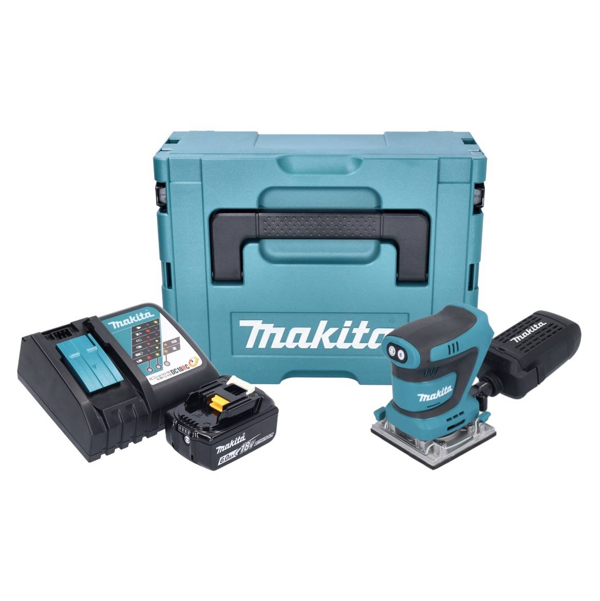 Makita DBO 484 RG1J Akku Schwingschleifer 18 V 112 x 102 mm + 1x Akku 6,0 Ah + Ladegerät + Makpac-1