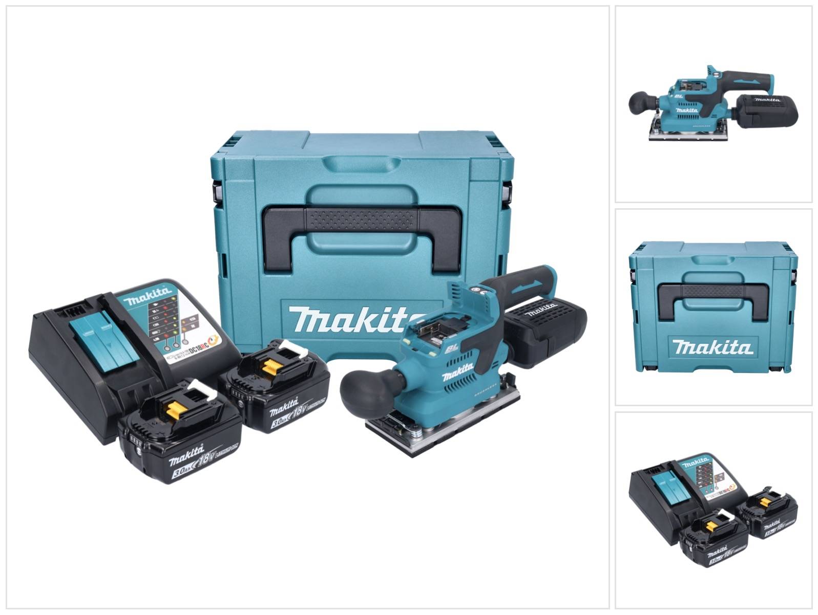 Makita DBO 382 RFJ Akku Schwingschleifer 18 V 93 x 185 mm Brushless + 2x Akku 3,0 Ah + Ladegerät + Makpac-0