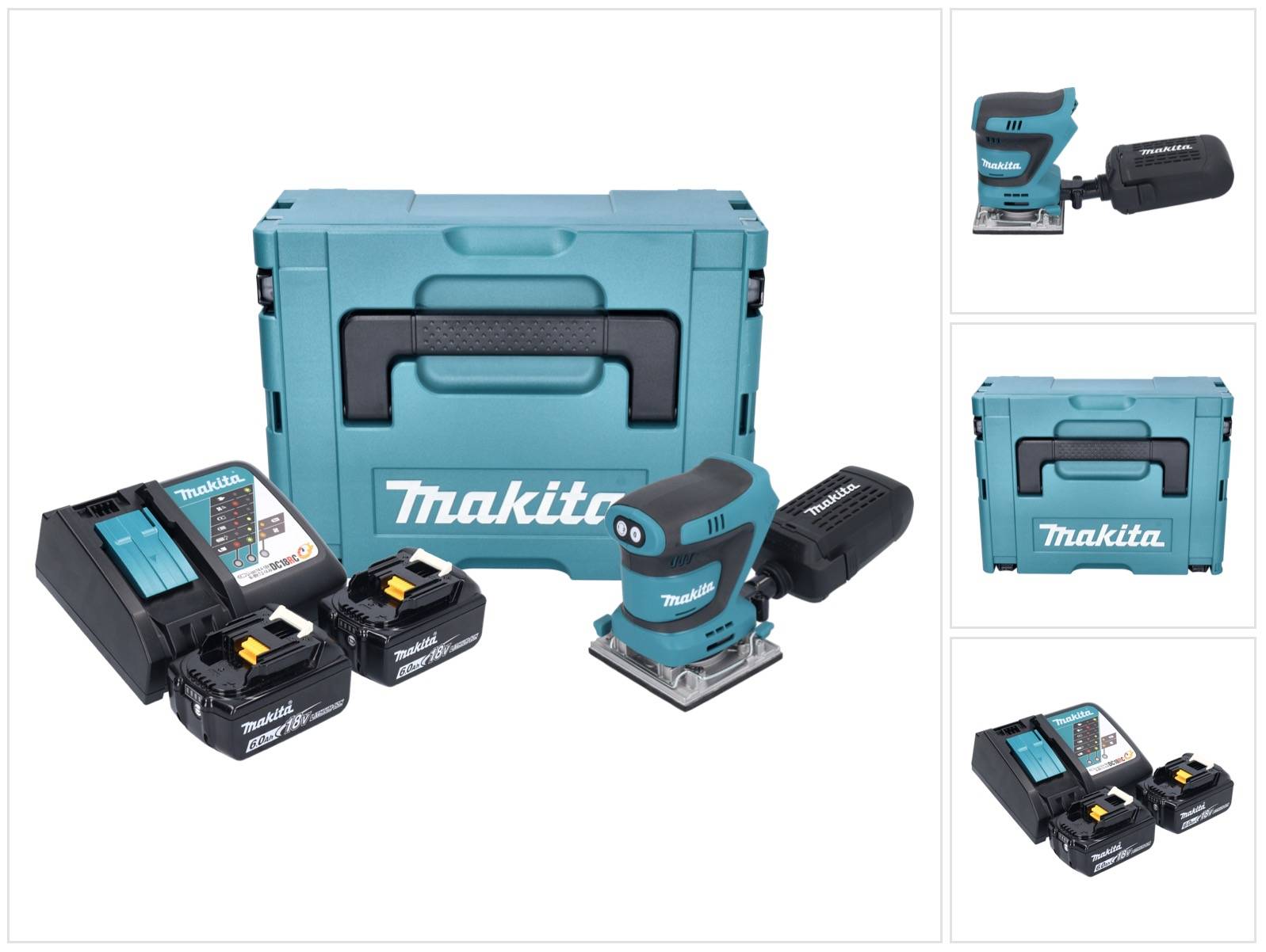 Makita DBO 484 RGJ Akku Schwingschleifer 18 V 112 x 102 mm + 2x Akku 6,0 Ah + Ladegerät + Makpac-0