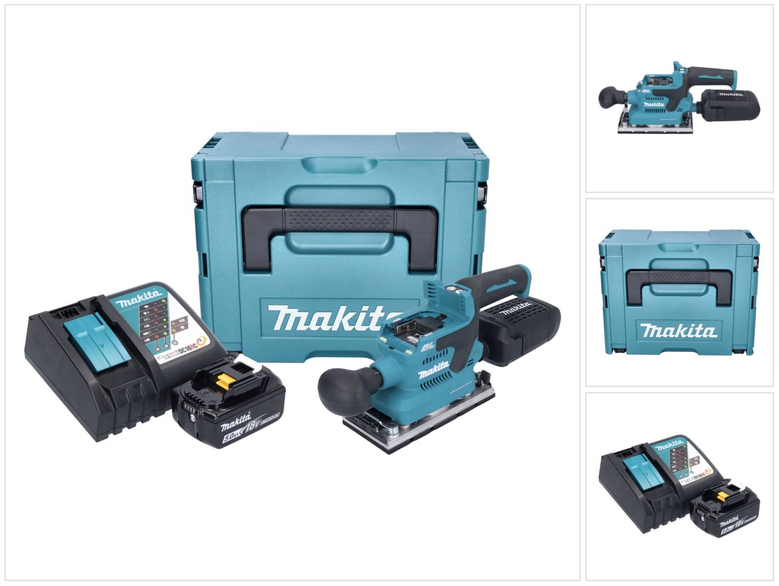 Makita DBO 382 RT1J Akku Schwingschleifer 18 V 93 x 185 mm Brushless + 1x Akku 5,0 Ah + Ladegerät + Makpac-0