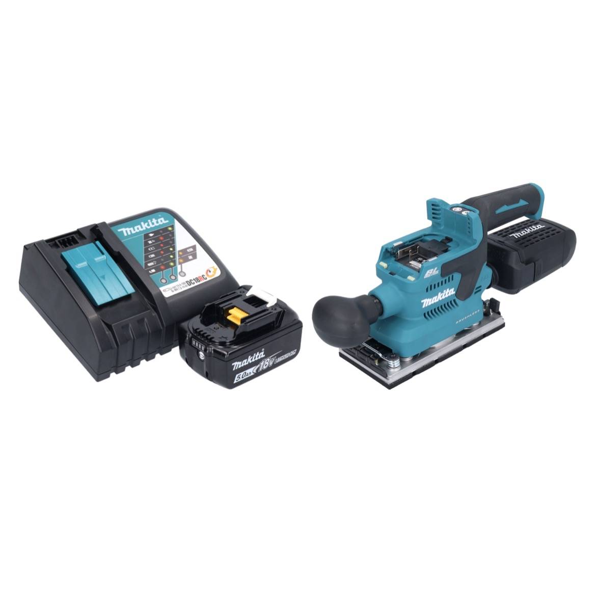 Makita DBO 382 RT1 Akku Schwingschleifer 18 V 93 x 185 mm Brushless + 1x Akku 5,0 Ah + Ladegerät-1