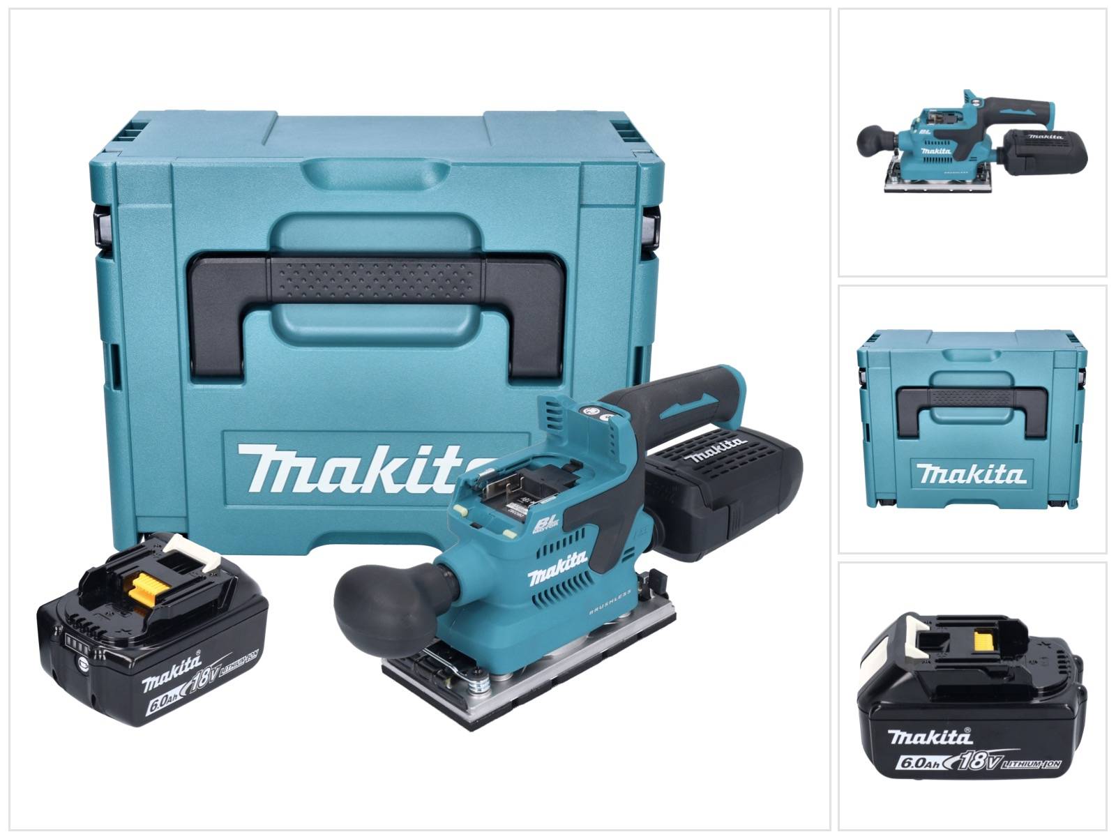 Makita DBO 382 G1J Akku Schwingschleifer 18 V 93 x 185 mm Brushless + 1x Akku 6,0 Ah + Makpac - ohne Ladegerät-0