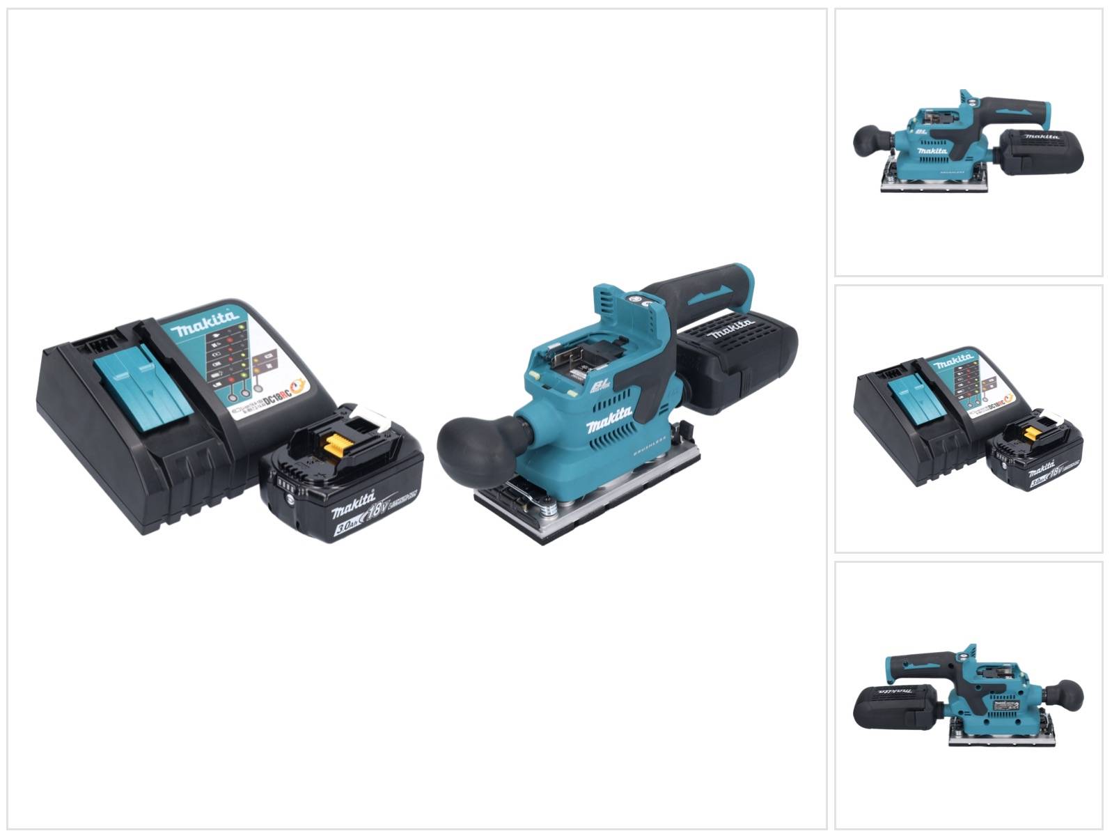 Makita DBO 382 RF1 Akku Schwingschleifer 18 V 93 x 185 mm Brushless + 1x Akku 3,0 Ah + Ladegerät-0
