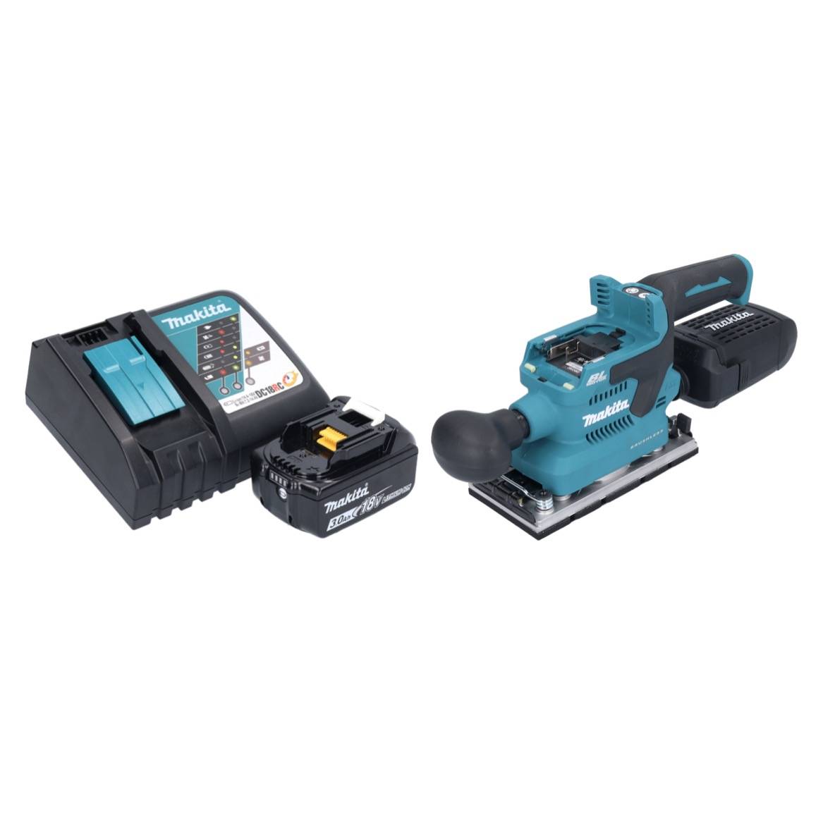 Makita DBO 382 RF1 Akku Schwingschleifer 18 V 93 x 185 mm Brushless + 1x Akku 3,0 Ah + Ladegerät-1