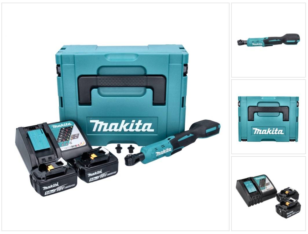 Makita DWR 180 RTJ Akku Ratschenschrauber 18 V 47,5 Nm 1/4" 3/8" + 2x Akku 5,0 Ah + Ladegerät + Makpac-0