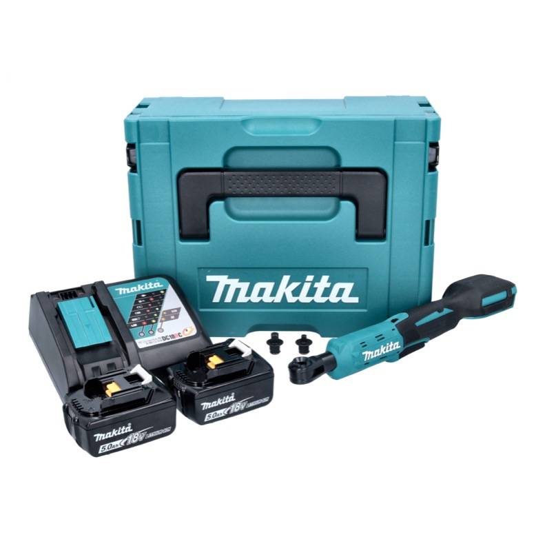 Makita DWR 180 RTJ Akku Ratschenschrauber 18 V 47,5 Nm 1/4" 3/8" + 2x Akku 5,0 Ah + Ladegerät + Makpac-1