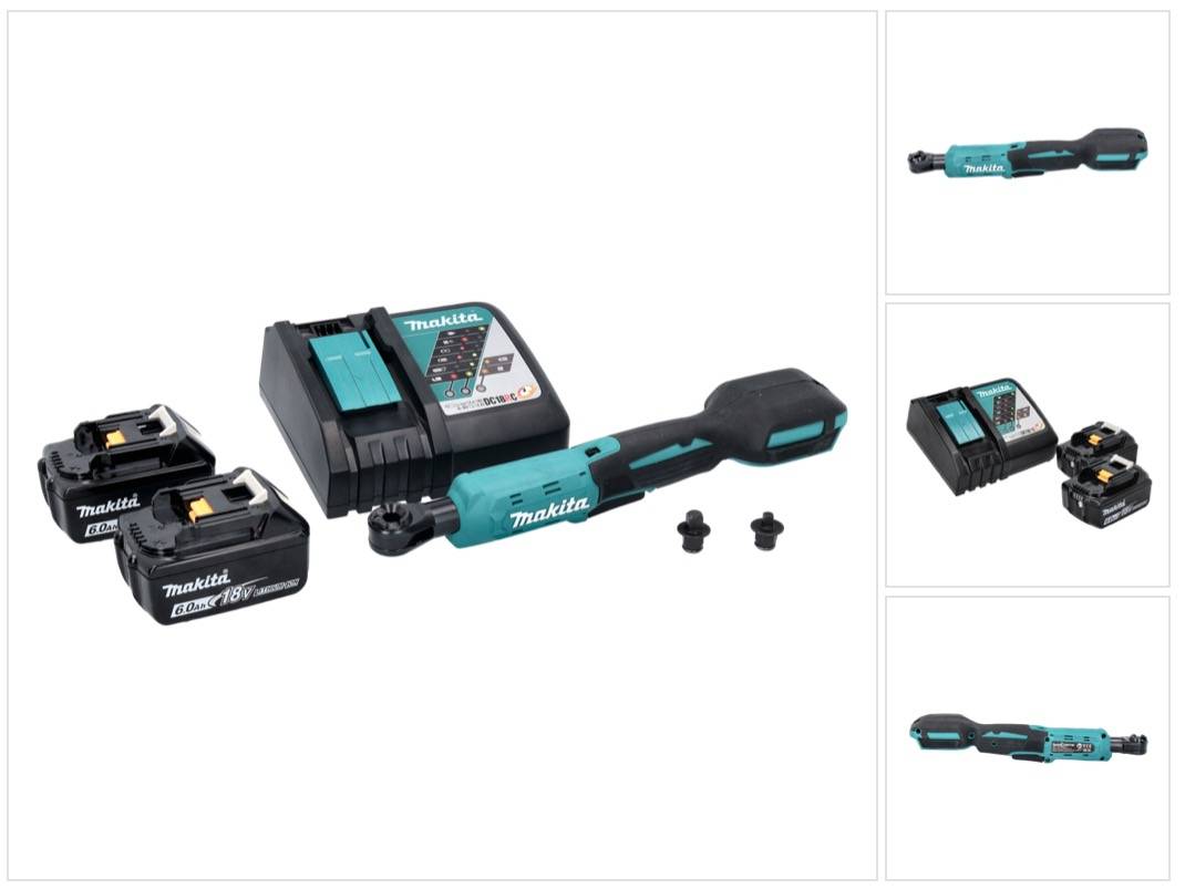 Makita DWR 180 RG Akku Ratschenschrauber 18 V 47,5 Nm 1/4" 3/8" + 2x Akku 6,0 Ah + Ladegerät-0
