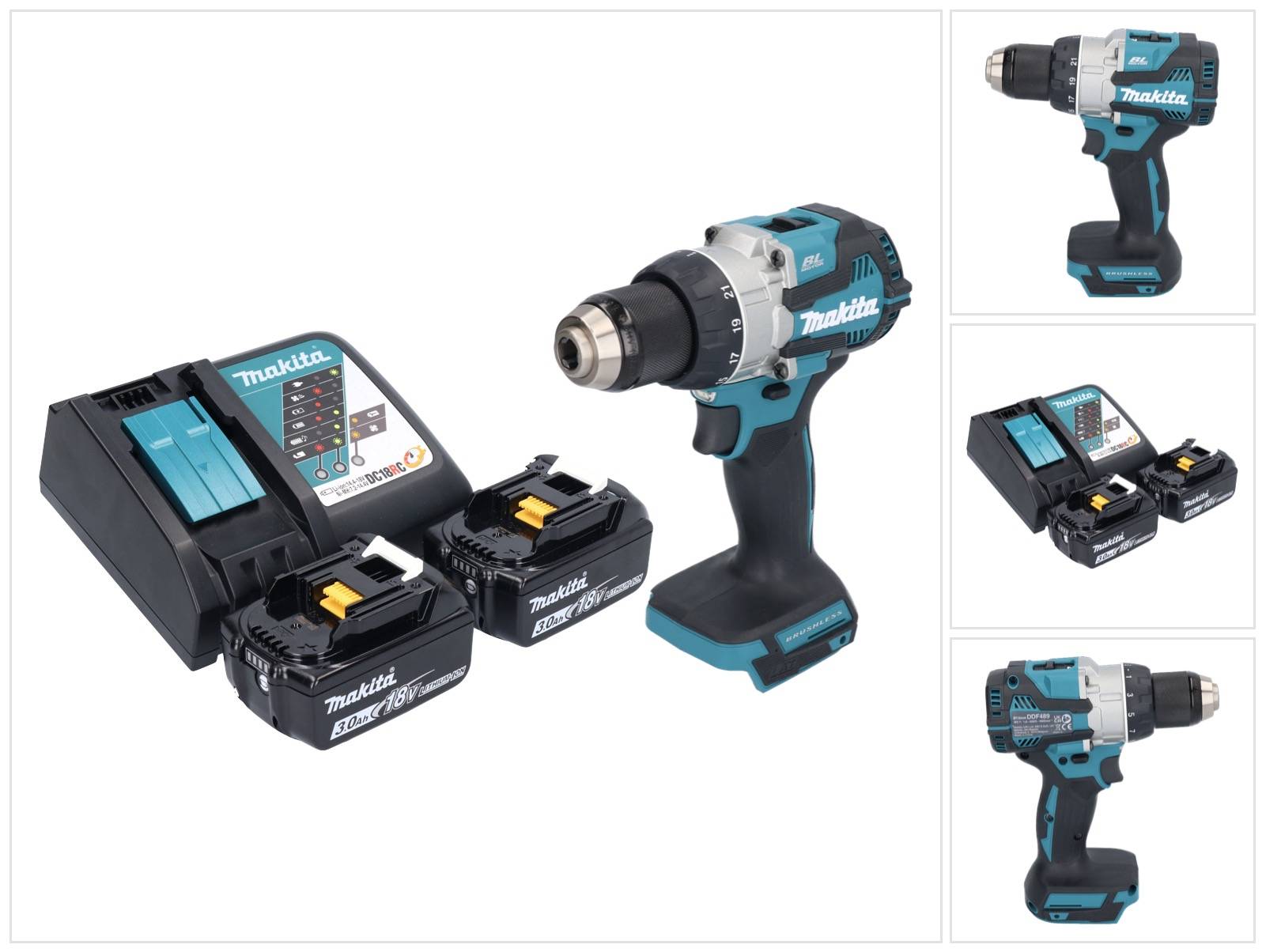 Makita DDF 489 RF Akku Bohrschrauber 18 V 73 Nm Brushless + 2x Akku 3,0 Ah + Ladegerät-0