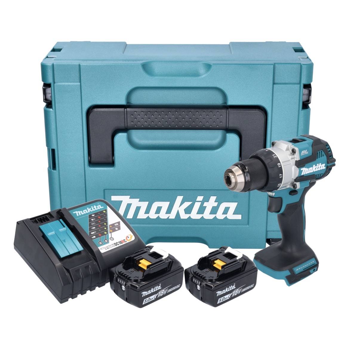 Makita DHP 489 RTJ Akku Schlagbohrschrauber 18 V 73 Nm Brushless + 2x Akku 5,0 Ah + Ladegerät + Makpac-0