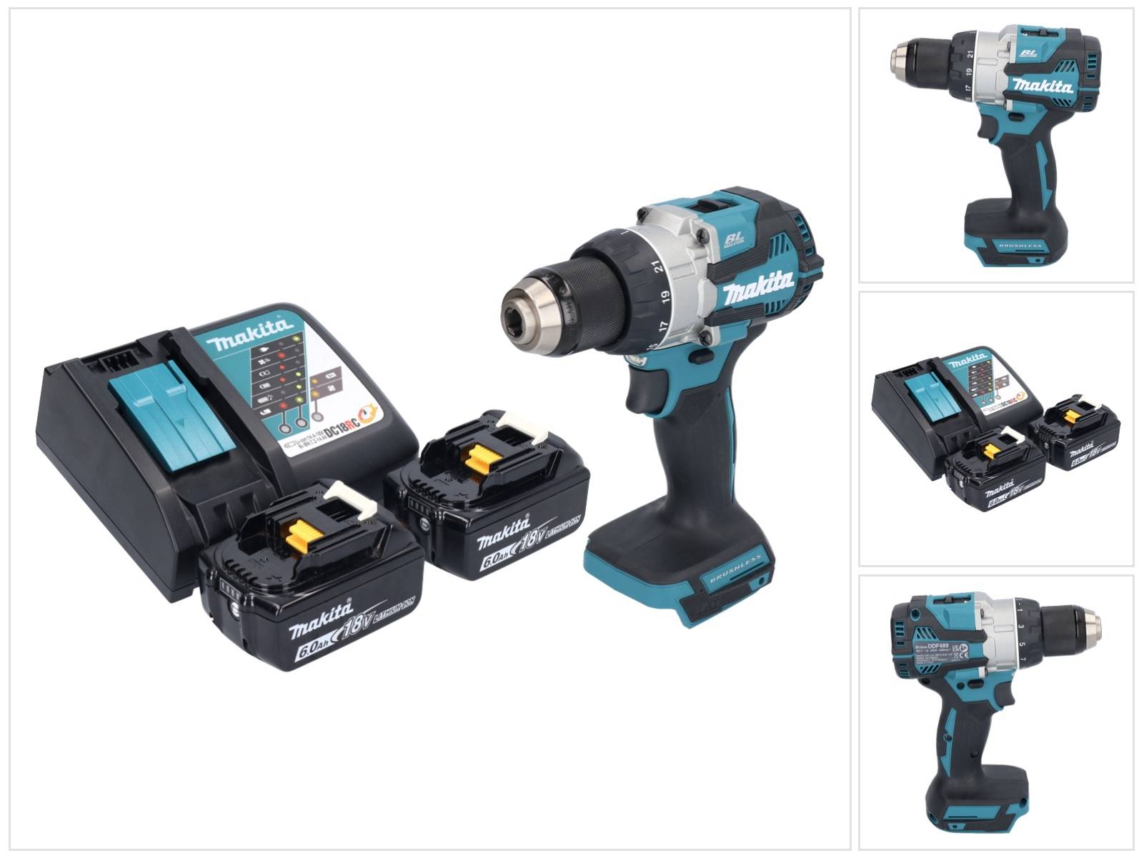 Makita DDF 489 RG Akku Bohrschrauber 18 V 73 Nm Brushless + 2x Akku 6,0 Ah + Ladegerät-0