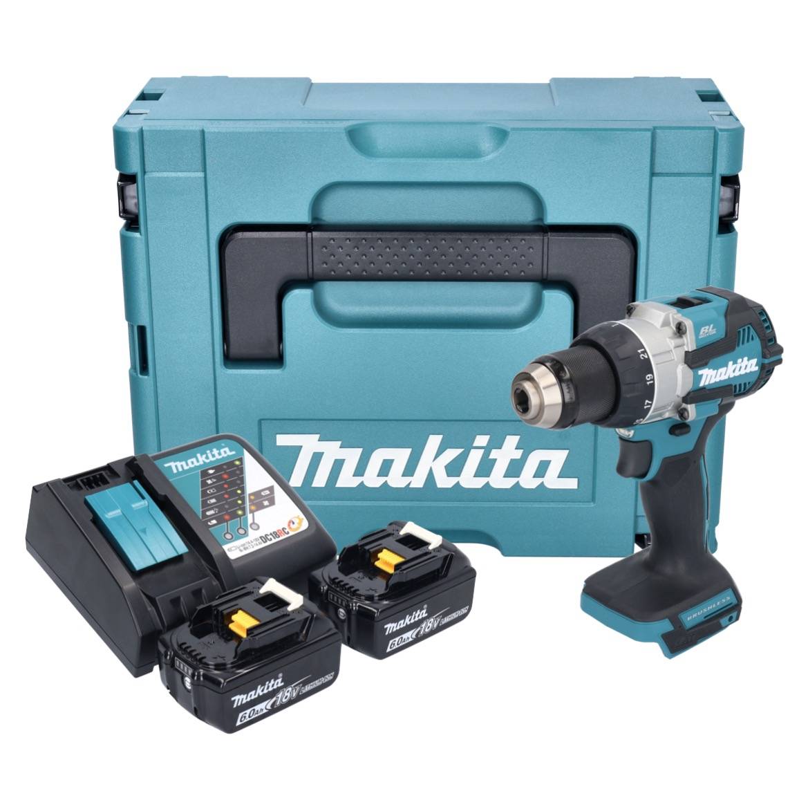 Makita DDF 489 RGJ Akku Bohrschrauber 18 V 73 Nm Brushless + 2x Akku 6,0 Ah + Ladegerät + Makpac-1