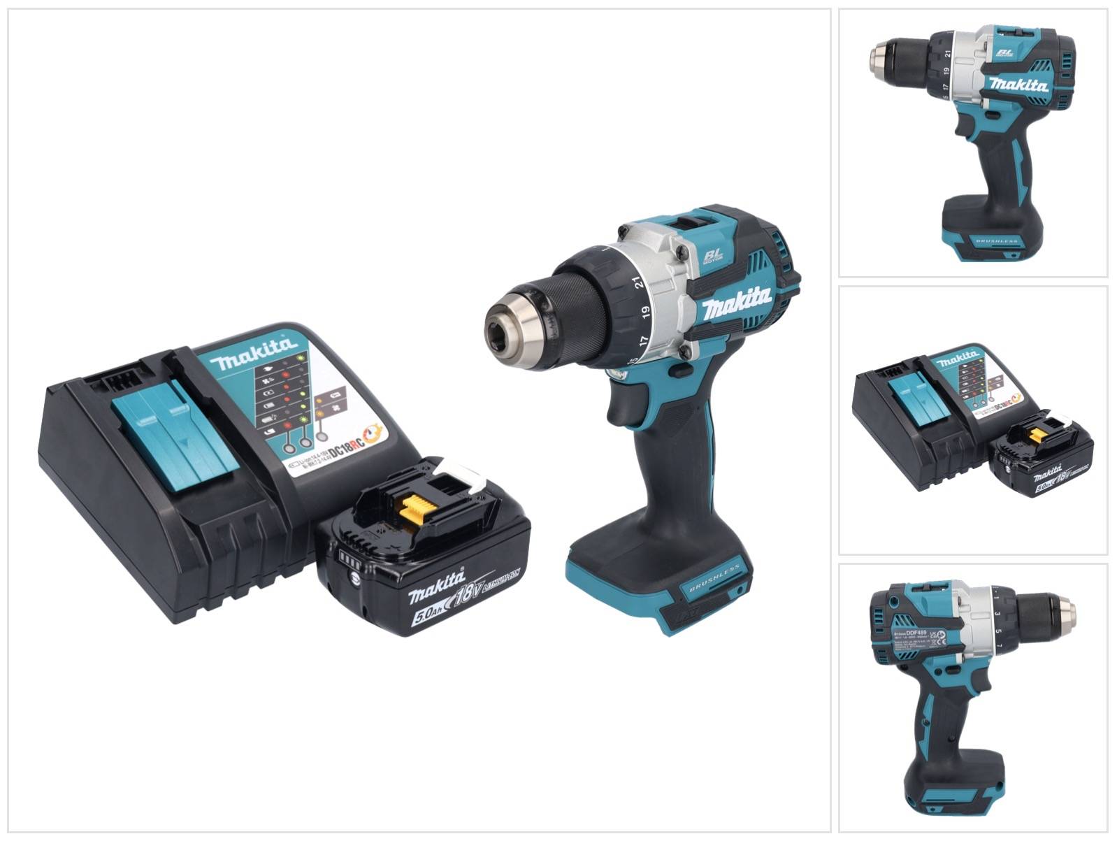 Makita DDF 489 RT1 Akku Bohrschrauber 18 V 73 Nm Brushless + 1x Akku 5,0 Ah + Ladegerät-0