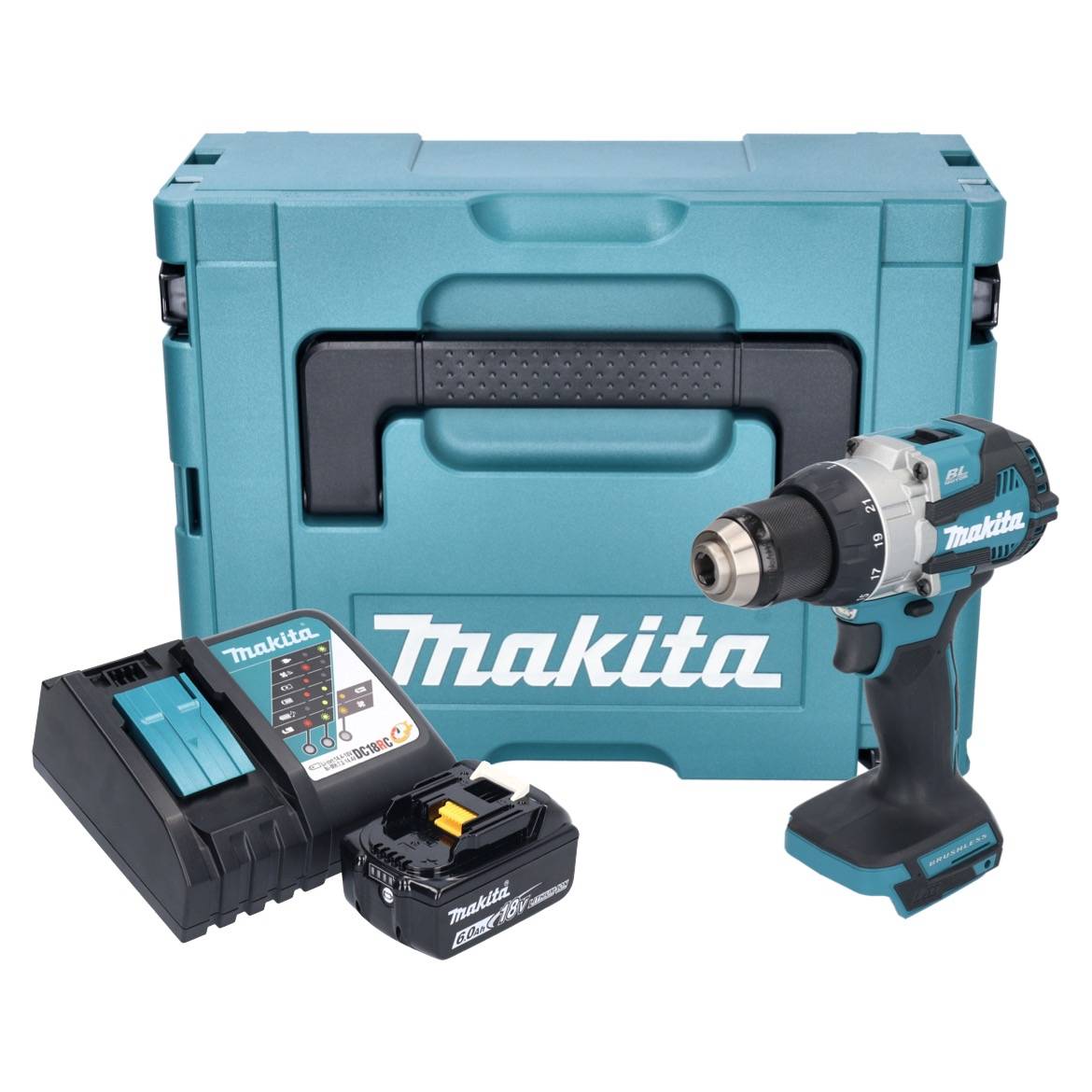 Makita DDF 489 RG1J Akku Bohrschrauber 18 V 73 Nm Brushless + 1x Akku 6,0 Ah + Ladegerät + Makpac-1