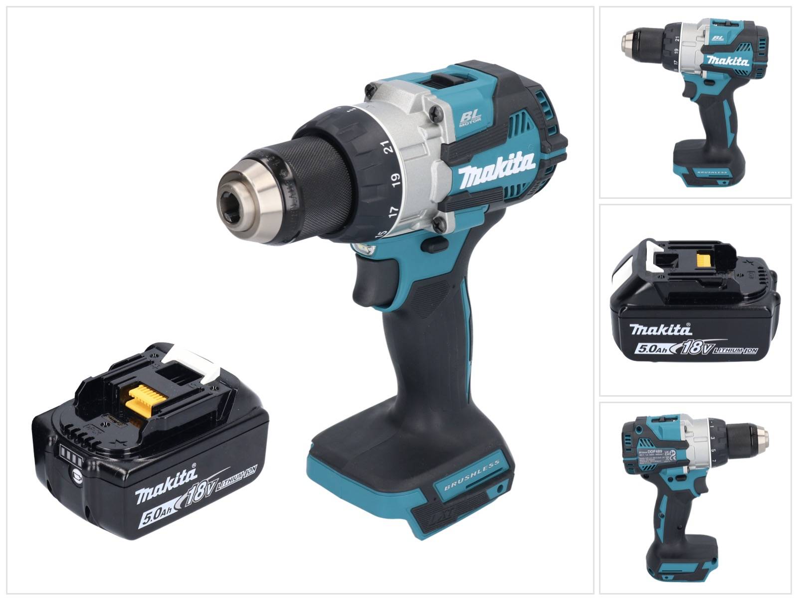 Makita DDF 489 T1 Akku Bohrschrauber 18 V 73 Nm Brushless + 1x Akku 5,0 Ah - ohne Ladegerät-0