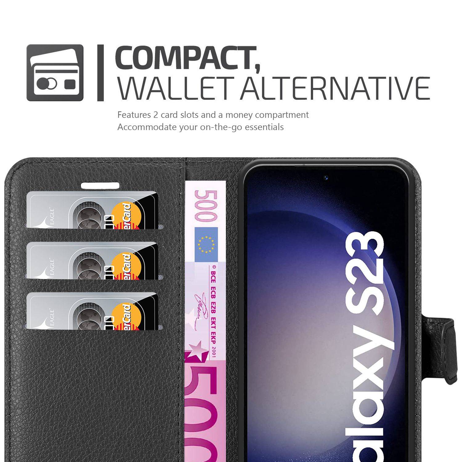 Cadorabo Hülle für Samsung Galaxy S23 Schutz Hülle in Schwarz Handyhülle Etui Case Cover Magnetverschluss-2
