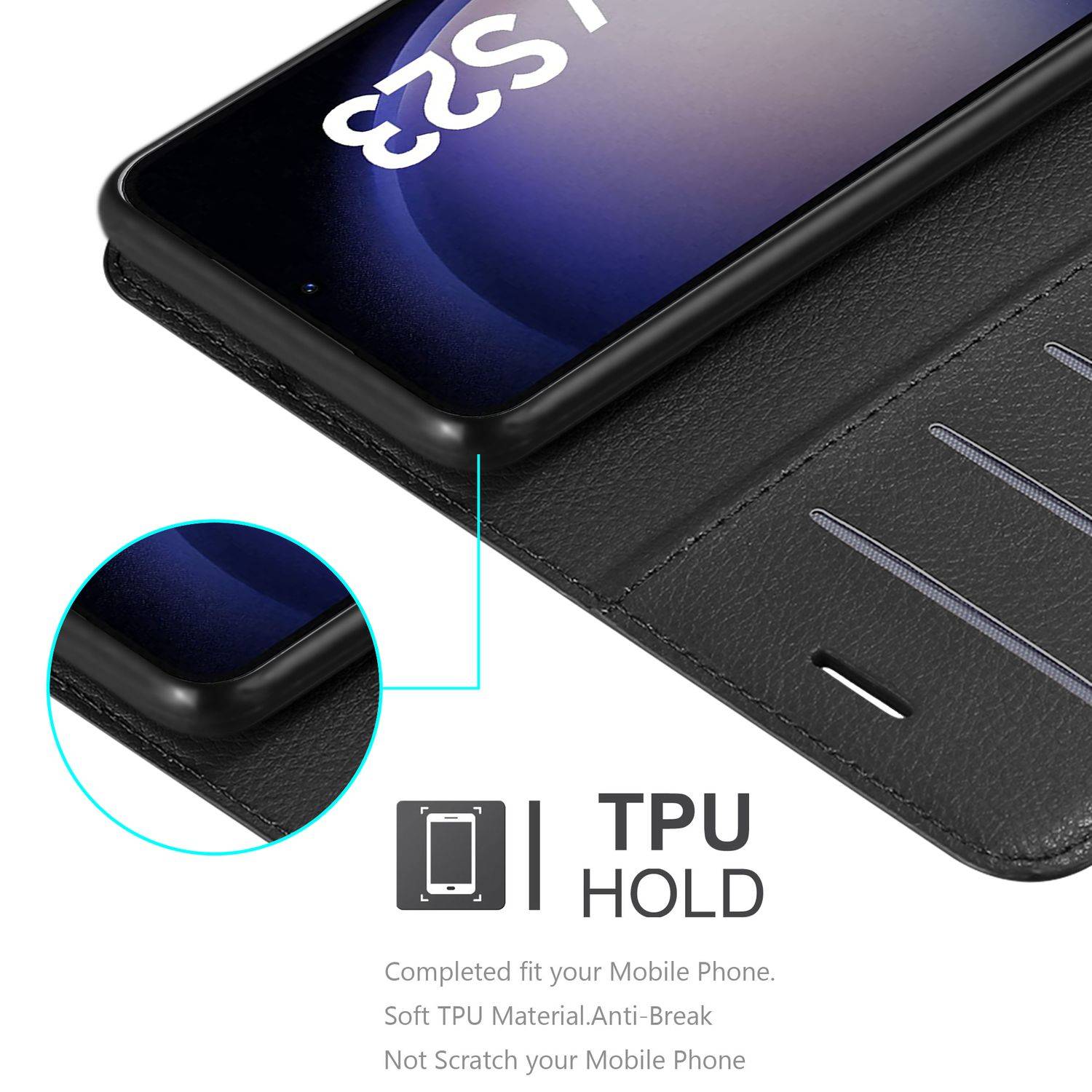 Cadorabo Hülle für Samsung Galaxy S23 Schutz Hülle in Schwarz Handyhülle Etui Case Cover Magnetverschluss-3