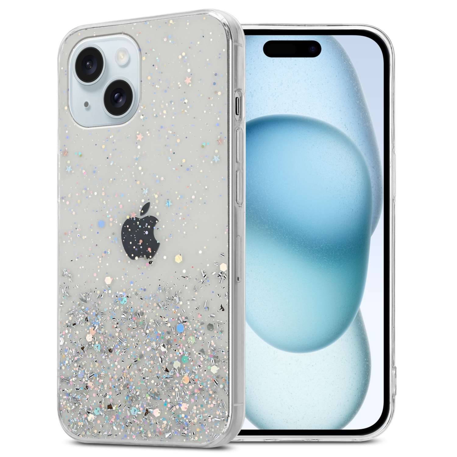 Cadorabo Hülle für Apple iPhone 15 PLUS Schutz Hülle in Transparent Handyhülle TPU Etui Glitter Cover Case Glitzer-0