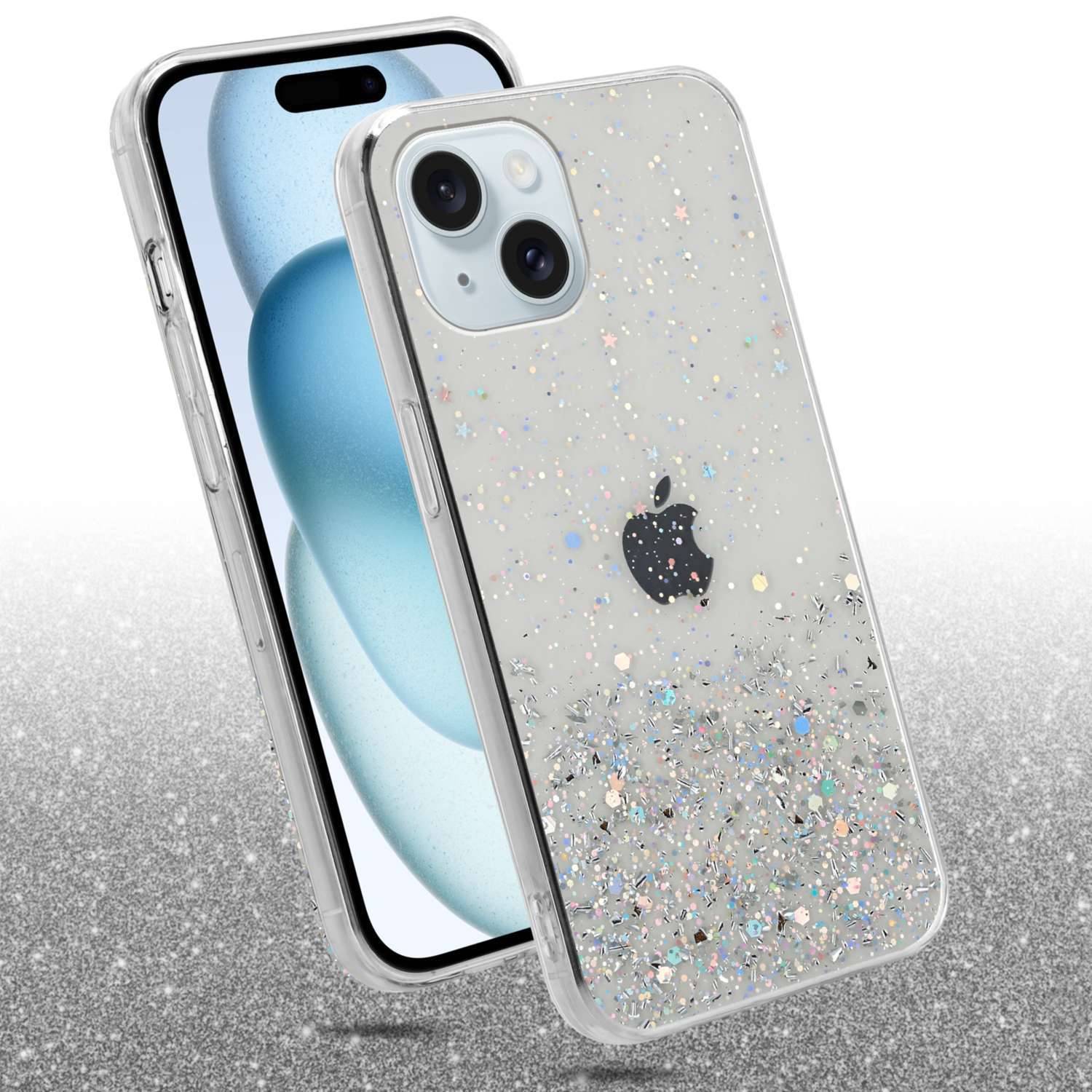 Cadorabo Hülle für Apple iPhone 15 PLUS Schutz Hülle in Transparent Handyhülle TPU Etui Glitter Cover Case Glitzer-1