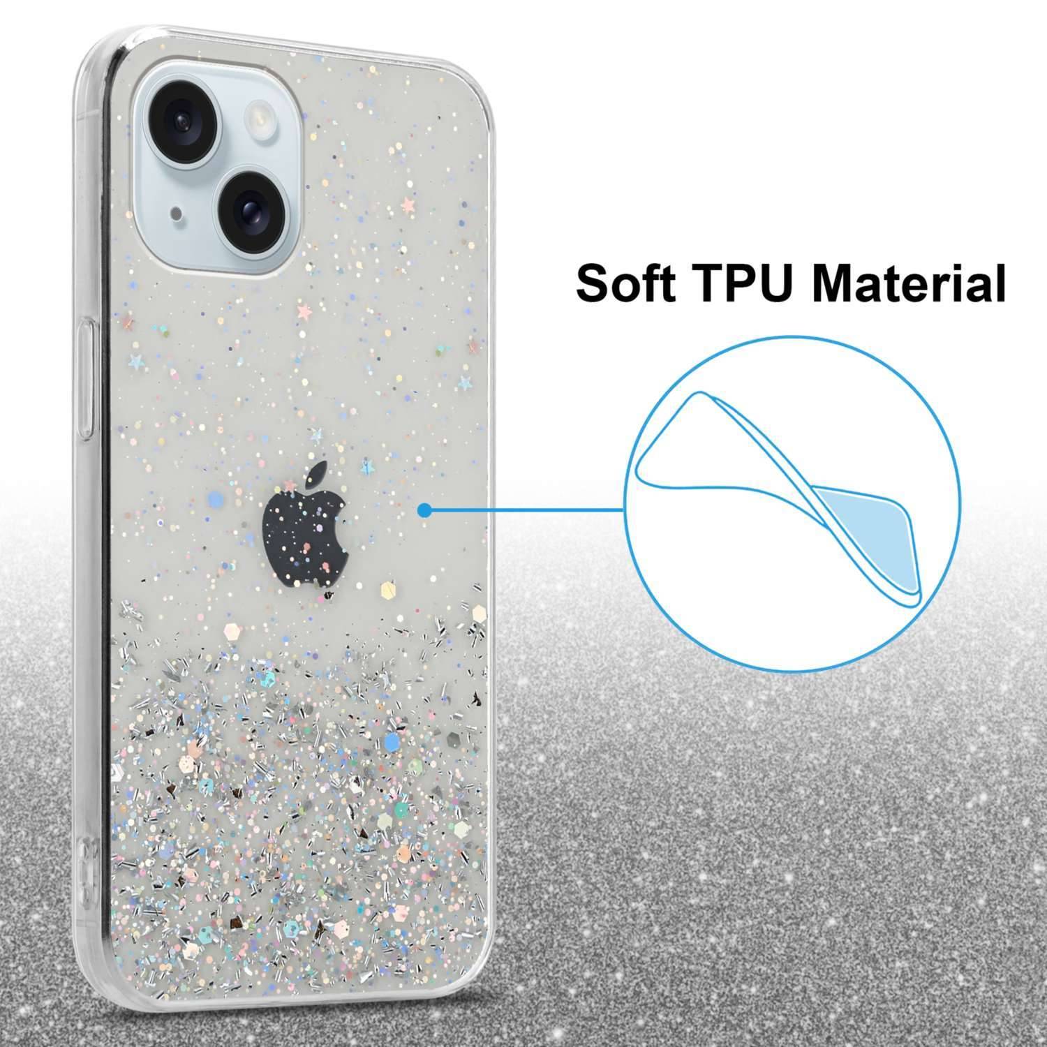 Cadorabo Hülle für Apple iPhone 15 PLUS Schutz Hülle in Transparent Handyhülle TPU Etui Glitter Cover Case Glitzer-2