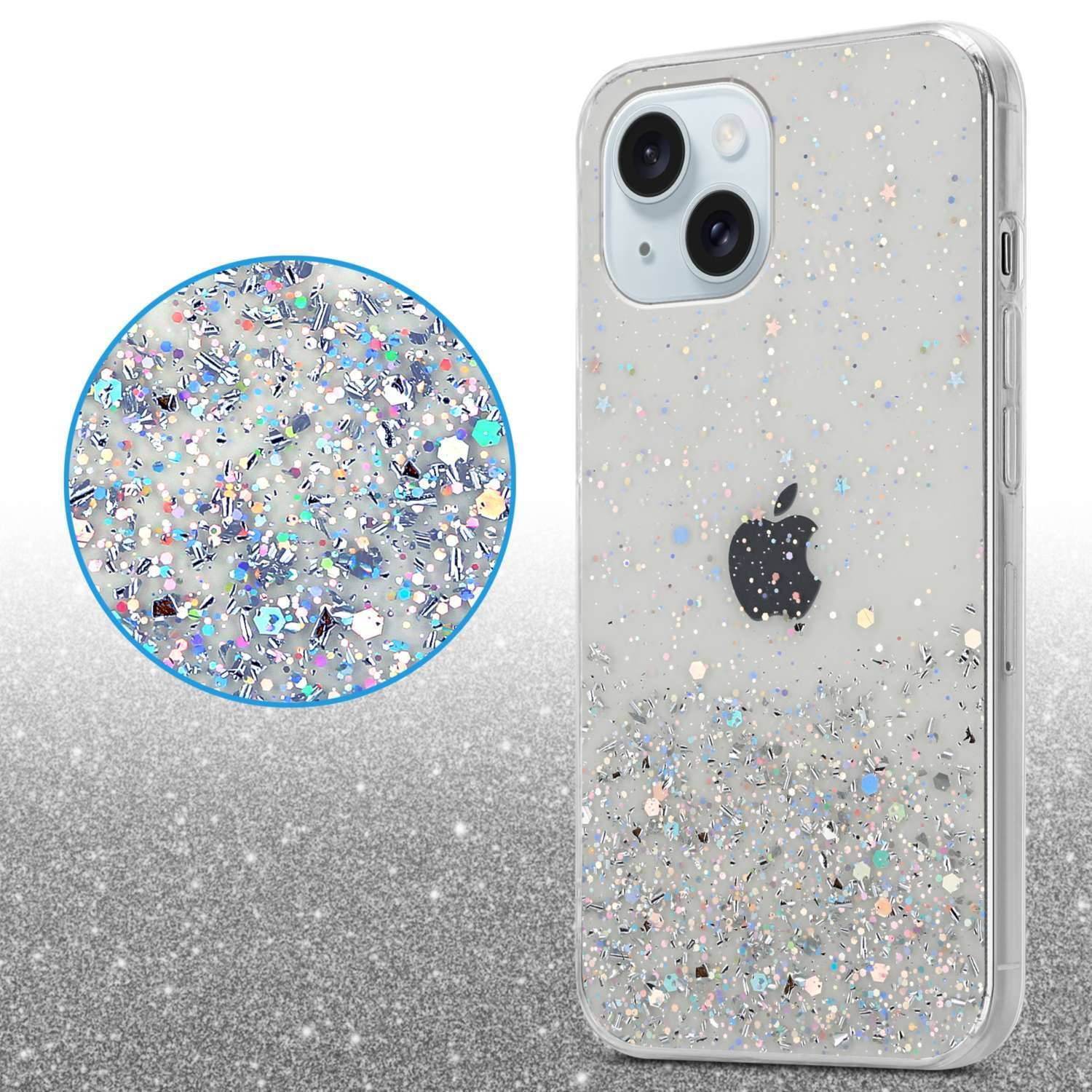 Cadorabo Hülle für Apple iPhone 15 PLUS Schutz Hülle in Transparent Handyhülle TPU Etui Glitter Cover Case Glitzer-3