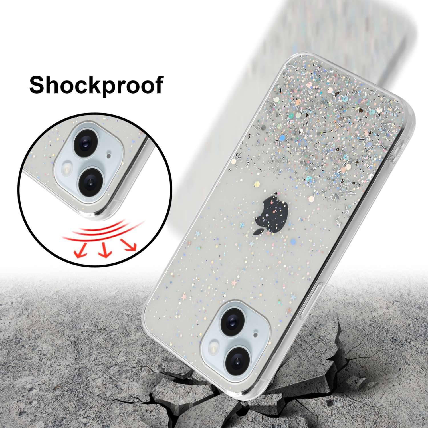 Cadorabo Hülle für Apple iPhone 15 PLUS Schutz Hülle in Transparent Handyhülle TPU Etui Glitter Cover Case Glitzer-4