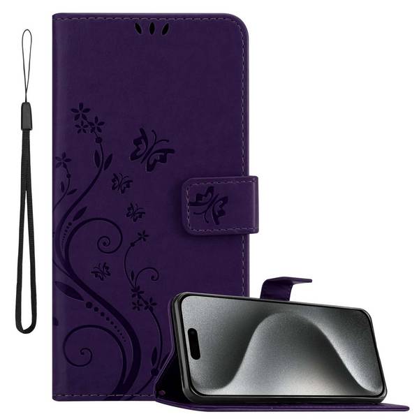 Cadorabo Hülle für Apple iPhone 15 PRO Schutz Hülle in Lila Schutzhülle Handy Hülle Etui Case Blumen Flower