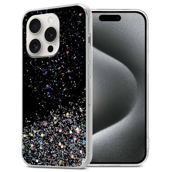 Cadorabo Hülle für Apple iPhone 15 PRO MAX Schutz Hülle in Schwarz Handyhülle TPU Etui Glitter Cover Case Glitzer