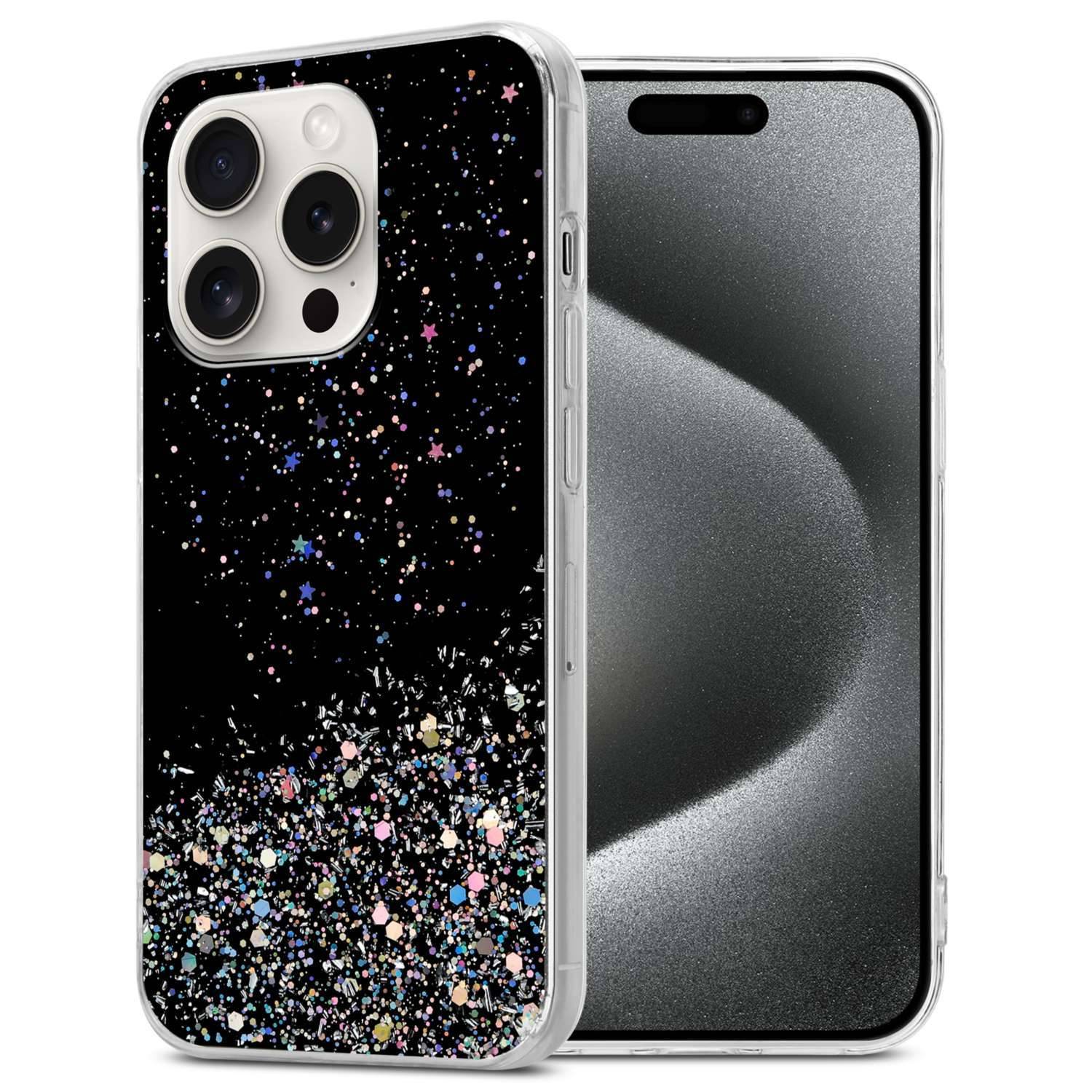 Cadorabo Hülle für Apple iPhone 15 PRO MAX Schutz Hülle in Schwarz Handyhülle TPU Etui Glitter Cover Case Glitzer-0