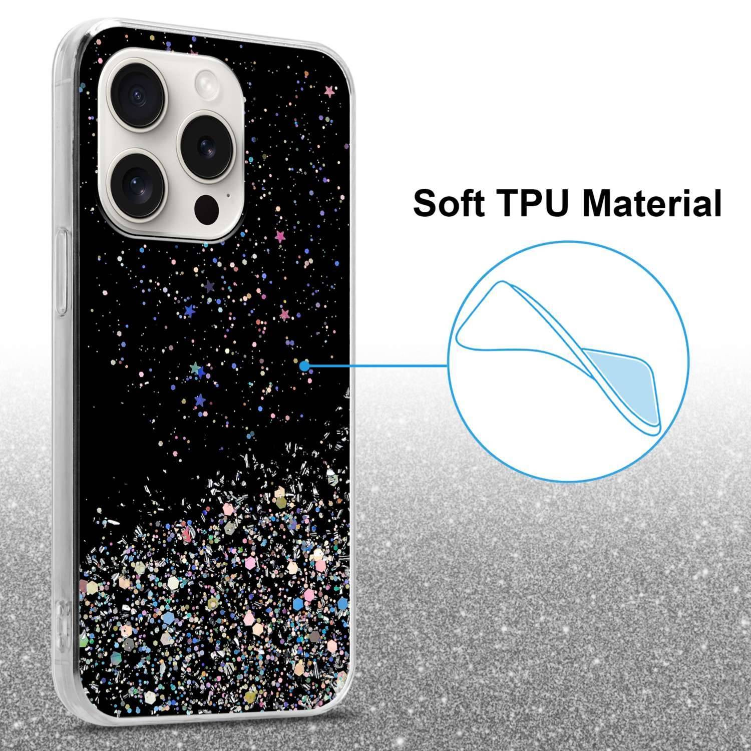 Cadorabo Hülle für Apple iPhone 15 PRO MAX Schutz Hülle in Schwarz Handyhülle TPU Etui Glitter Cover Case Glitzer-2