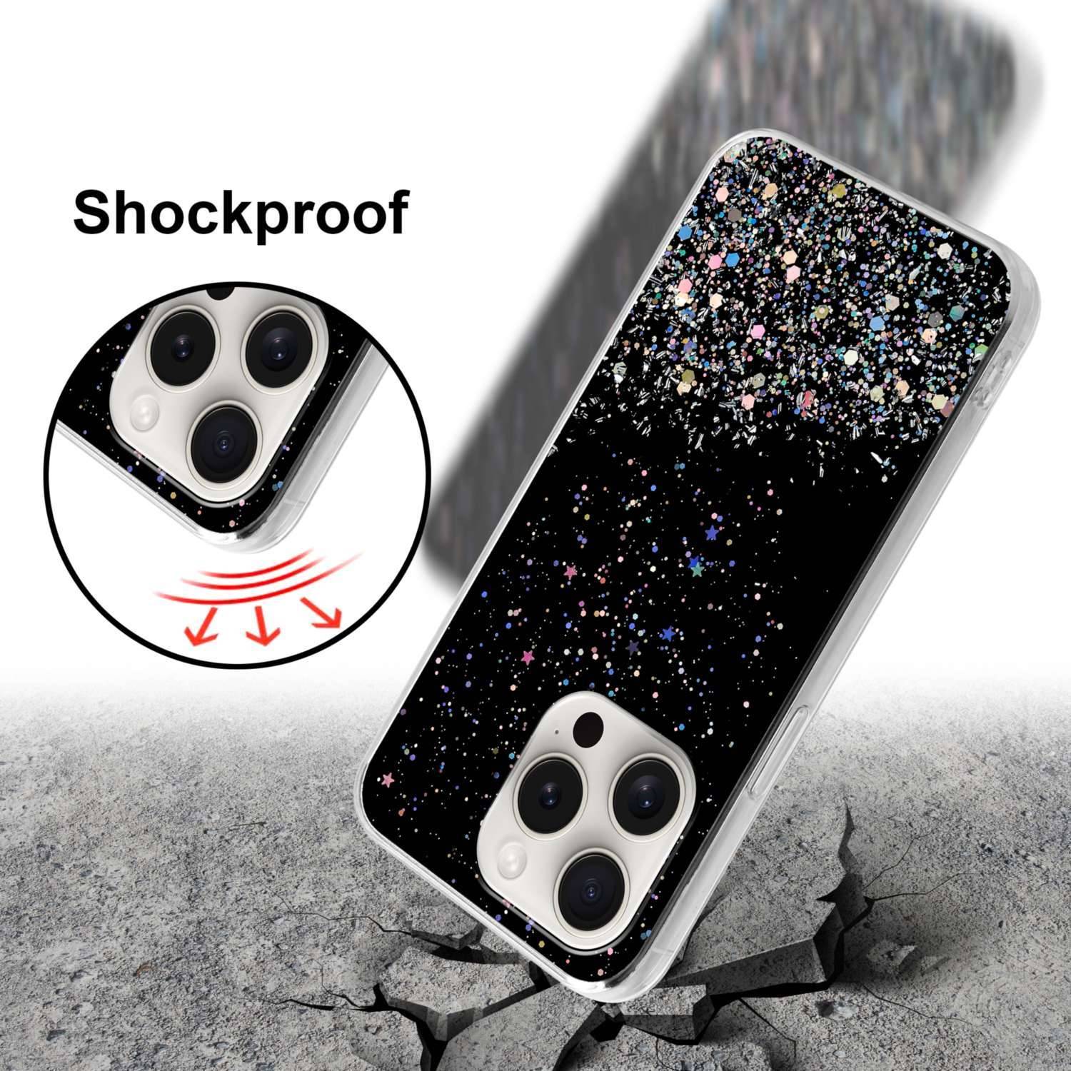 Cadorabo Hülle für Apple iPhone 15 PRO MAX Schutz Hülle in Schwarz Handyhülle TPU Etui Glitter Cover Case Glitzer-4
