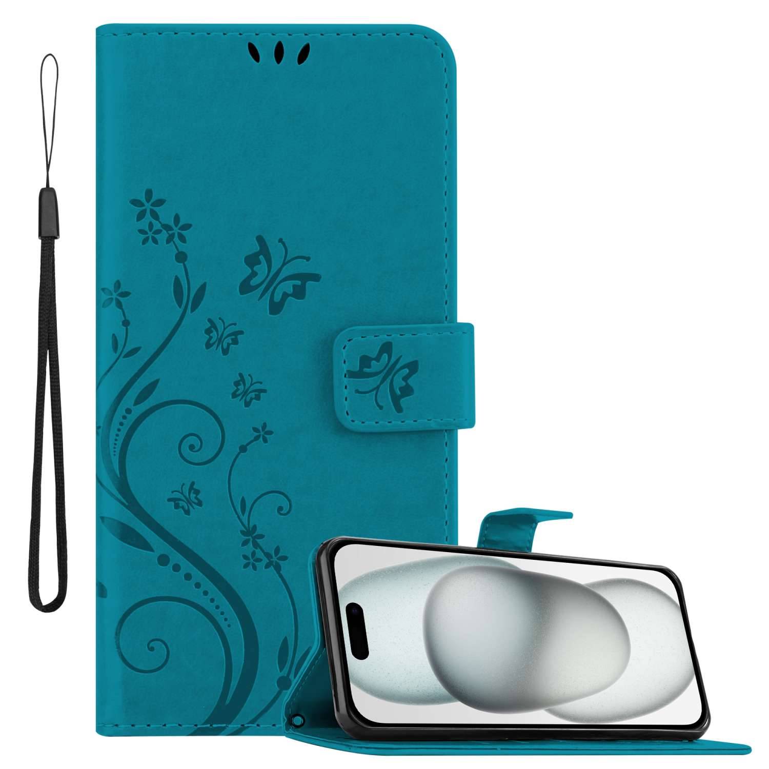 Cadorabo Hülle für Apple iPhone 15 Schutz Hülle in Blau Schutzhülle Handy Hülle Etui Case Blumen Flower-0
