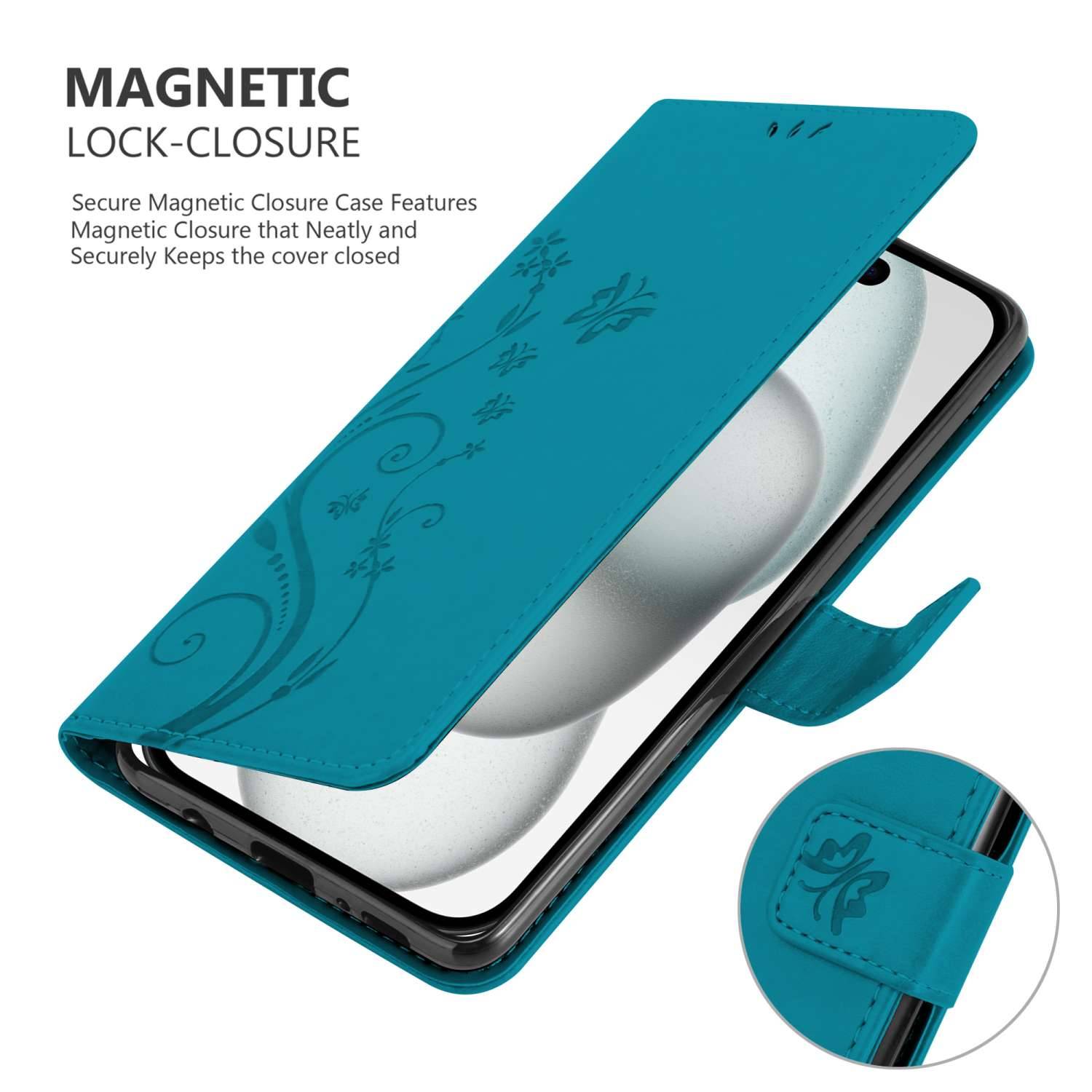 Cadorabo Hülle für Apple iPhone 15 Schutz Hülle in Blau Schutzhülle Handy Hülle Etui Case Blumen Flower-3