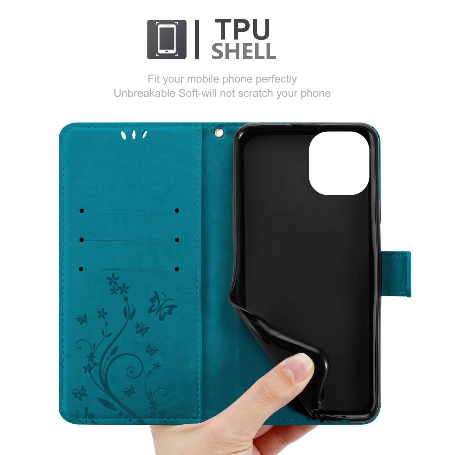 Cadorabo Hülle für Apple iPhone 15 Schutz Hülle in Blau Schutzhülle Handy Hülle Etui Case Blumen Flower-4