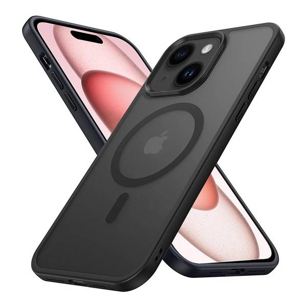 Cadorabo Hülle für Apple iPhone 15 PLUS in Schwarz kompatibel mit MagSafe - Hybrid Schutzhülle mit TPU Silikon-Rand und
