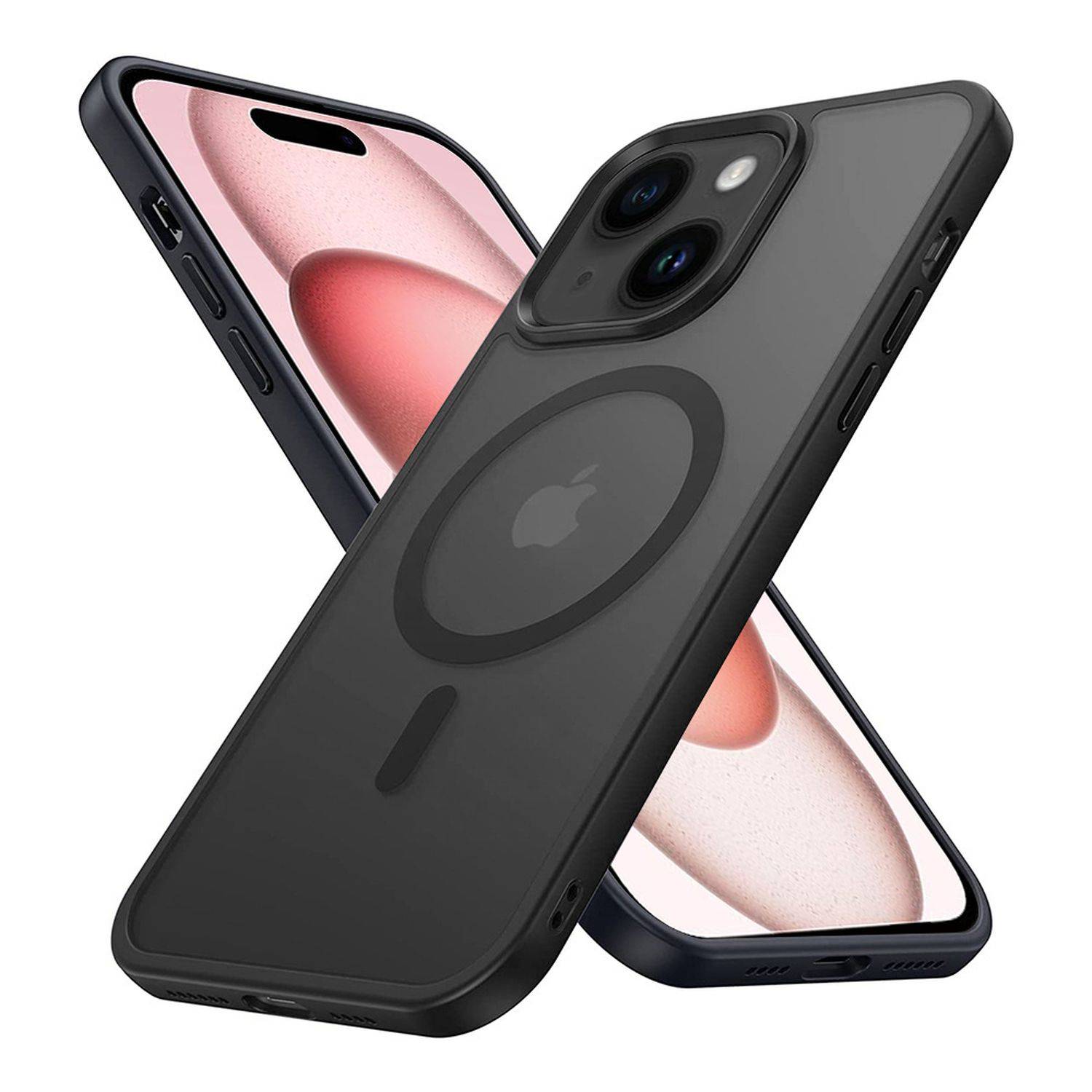 Cadorabo Hülle für Apple iPhone 15 in Schwarz kompatibel mit MagSafe - Hybrid Schutzhülle mit TPU Silikon-Rand und-0