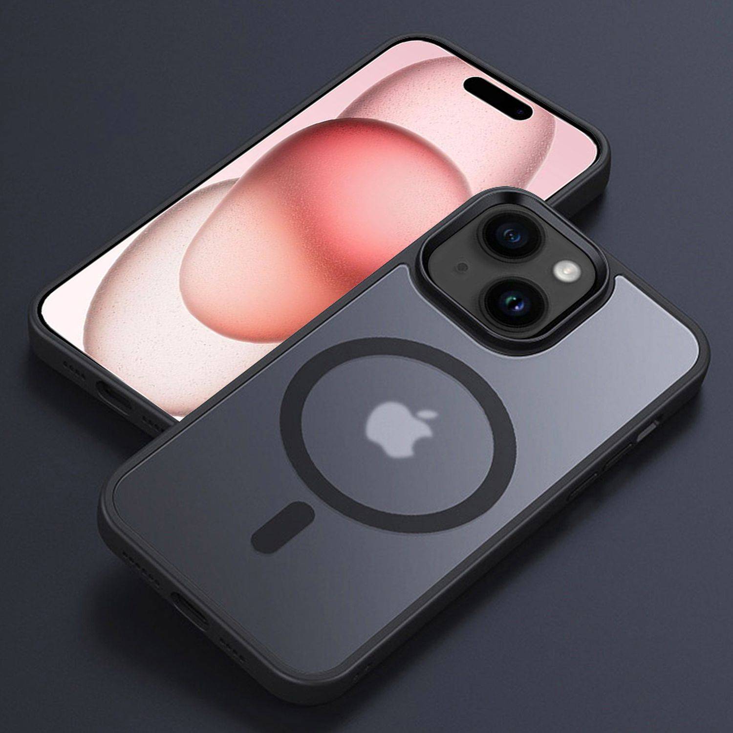 Cadorabo Hülle für Apple iPhone 15 in Schwarz kompatibel mit MagSafe - Hybrid Schutzhülle mit TPU Silikon-Rand und-3