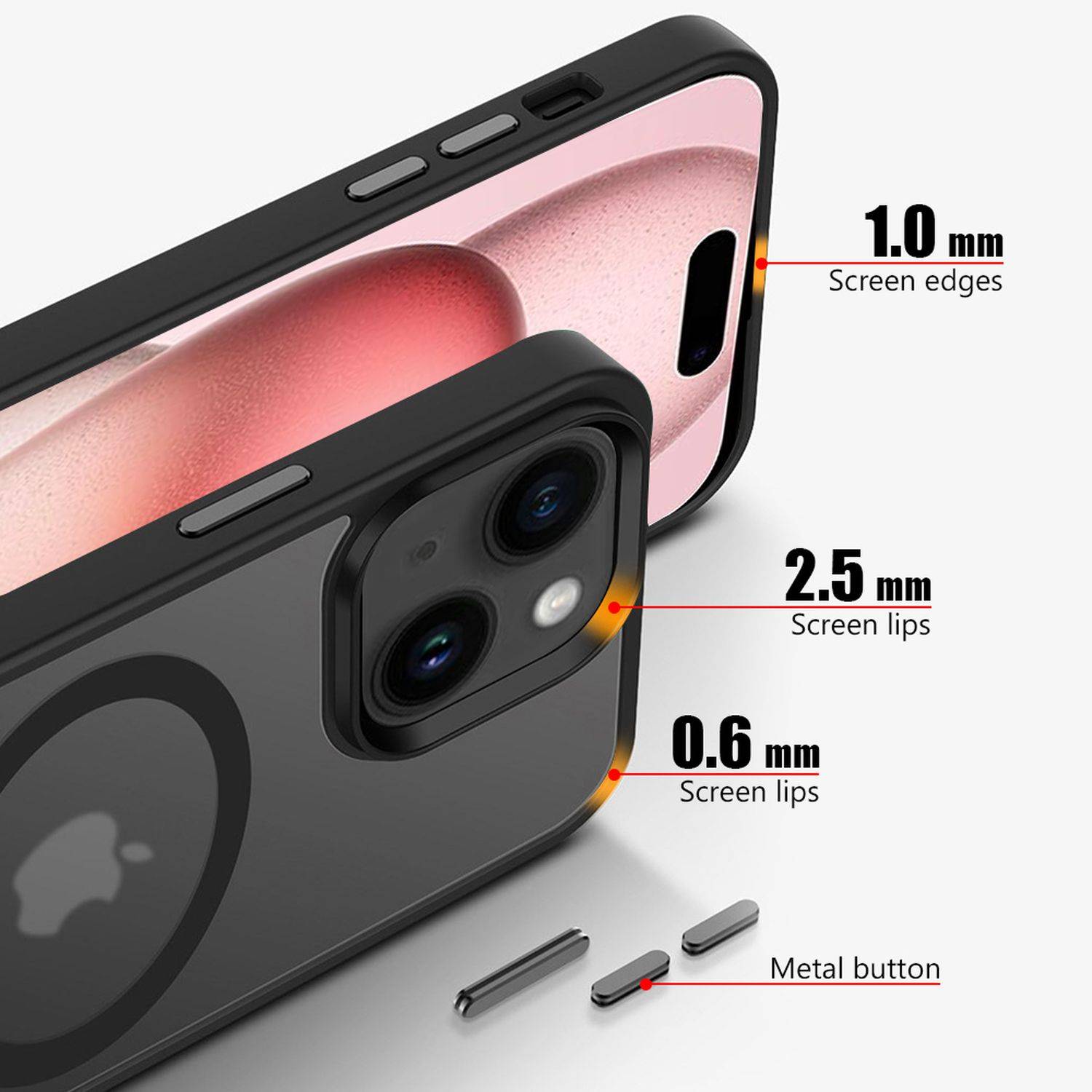 Cadorabo Hülle für Apple iPhone 15 in Schwarz kompatibel mit MagSafe - Hybrid Schutzhülle mit TPU Silikon-Rand und-4