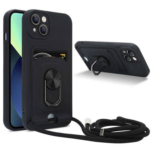 Cadorabo Handy Kette mit Standfunktion kompatibel mit Apple iPhone 14 in Schwarz - Silikon Schutzhülle mit verstellbaren